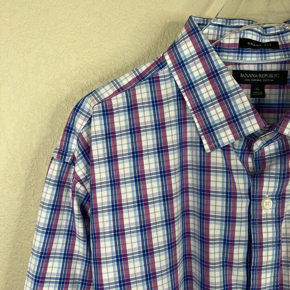 Banana Republic Men's Grant Fit Plaid‎ Button Down Shirts Long Sleeve Size XL